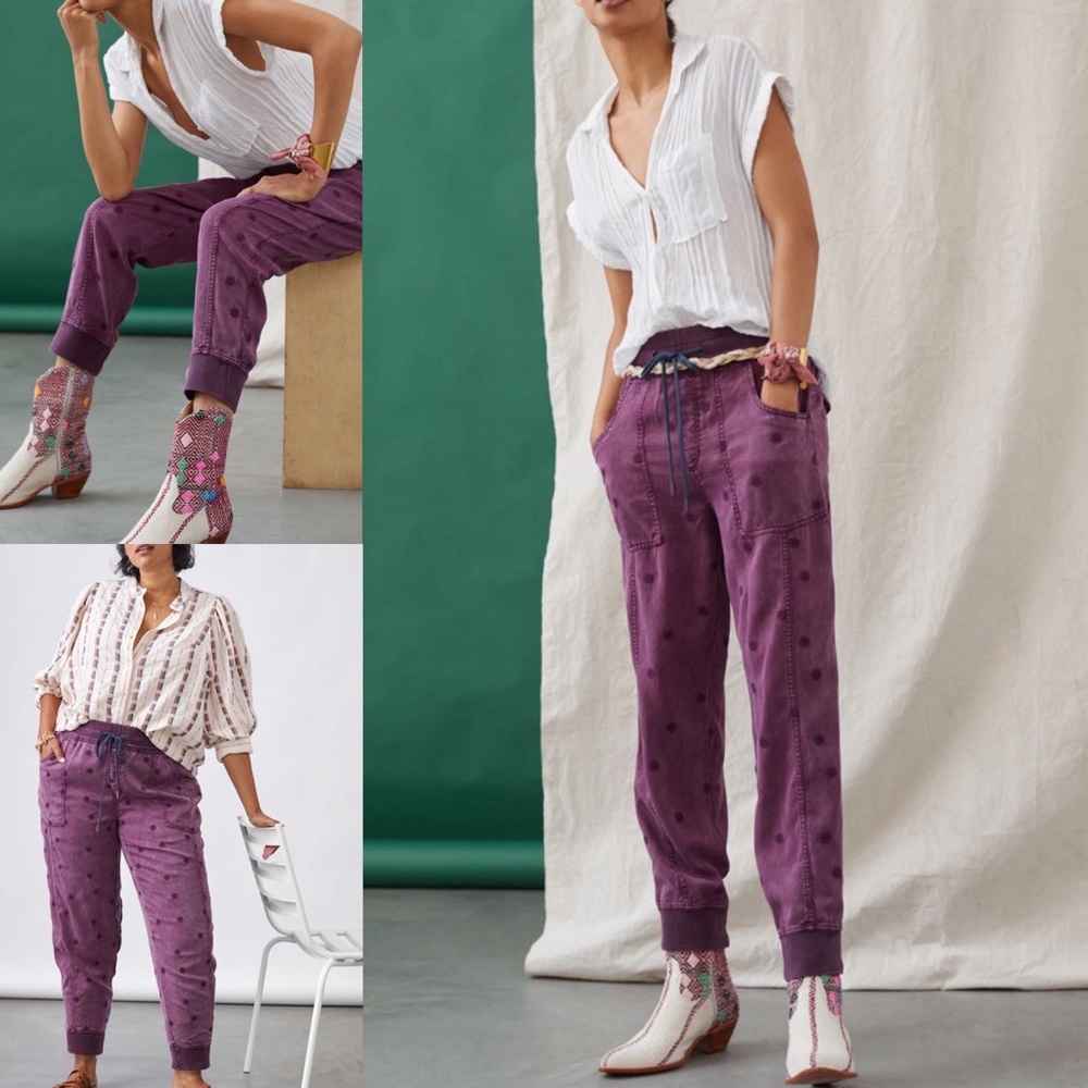 Anthropologie Pilcro The Nomad Purple Motif Embroidered Joggers